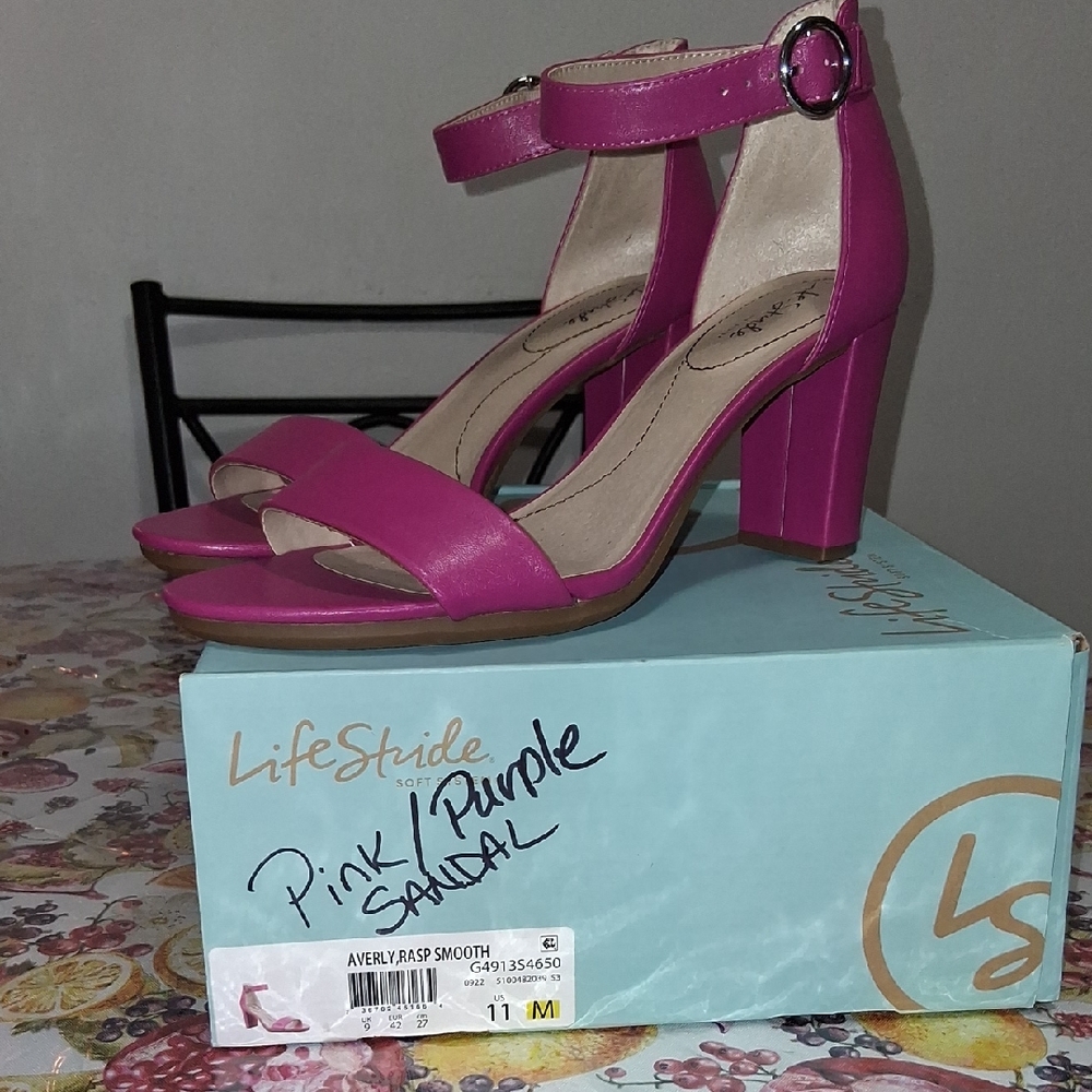 Life Stride Pink Heeled Sandals with Block Heel